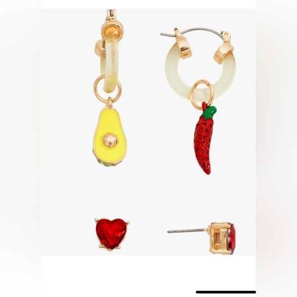 Betsey Johnson Mismatched Avocado & Chili Pepper Charm Huggie Earrings - Picture 4 of 4